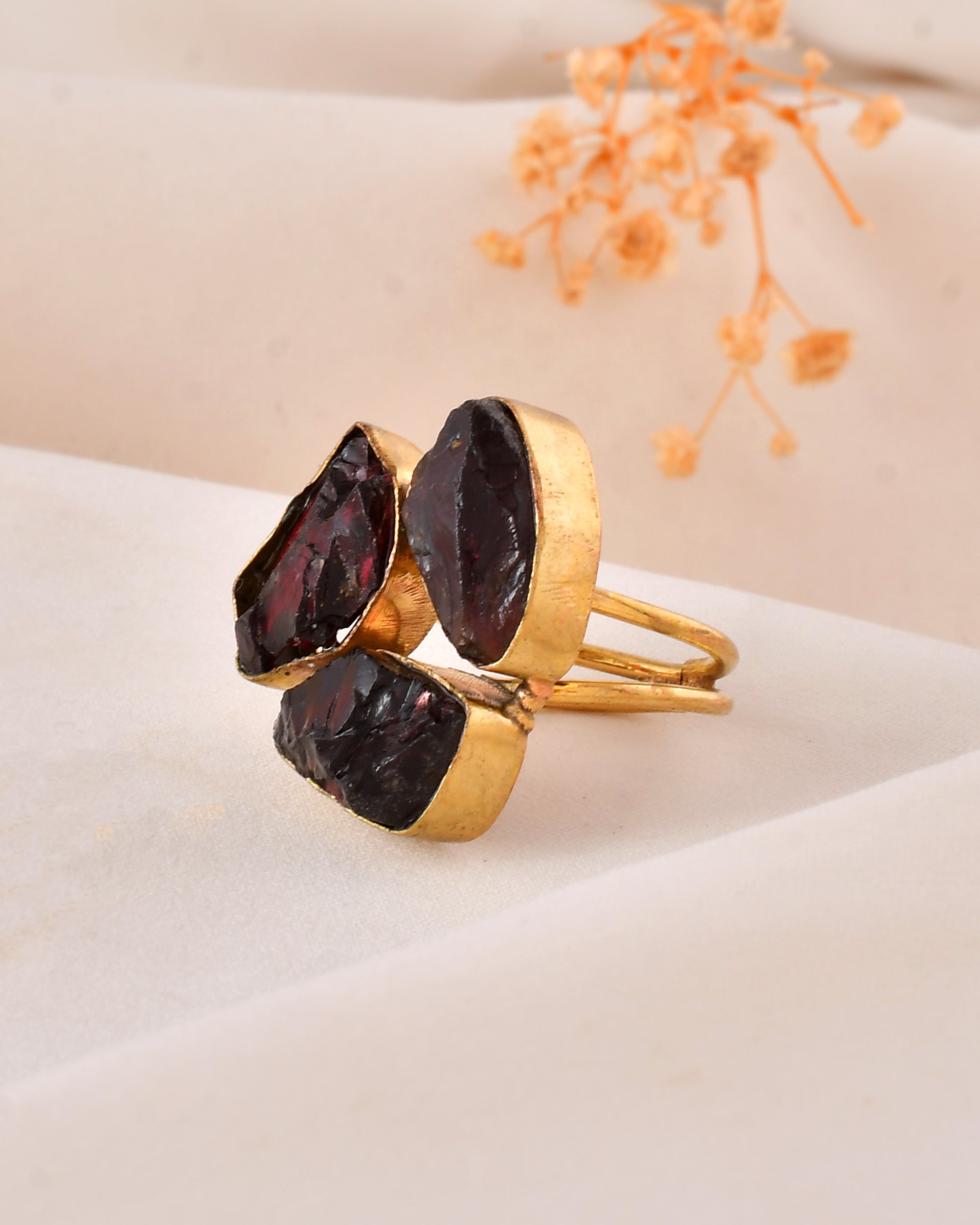 Crimson Garnet Dandiya Statement Ring
